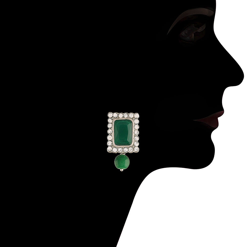 Etnico 18K Rhodium Plated Stone Studded Pearl Choker Necklace Jewellery Set With Earrings For Women (ML237ZG)