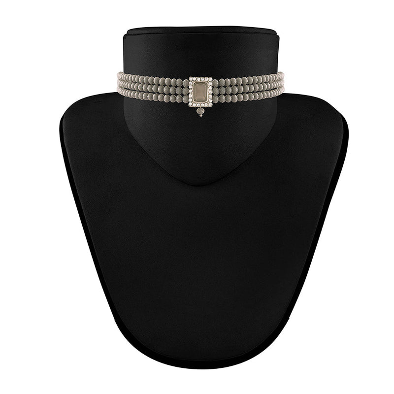 Etnico 18K Rhodium Plated Crystal Stone Beaded Choker Necklace Jewellery Set With Earrings (ML237ZGr)