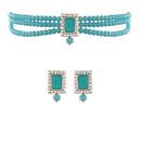 Etnico 18K Rhodium Plated Crystal Stone Beaded Choker Necklace Jewellery Set With Earrings (ML237ZSb)