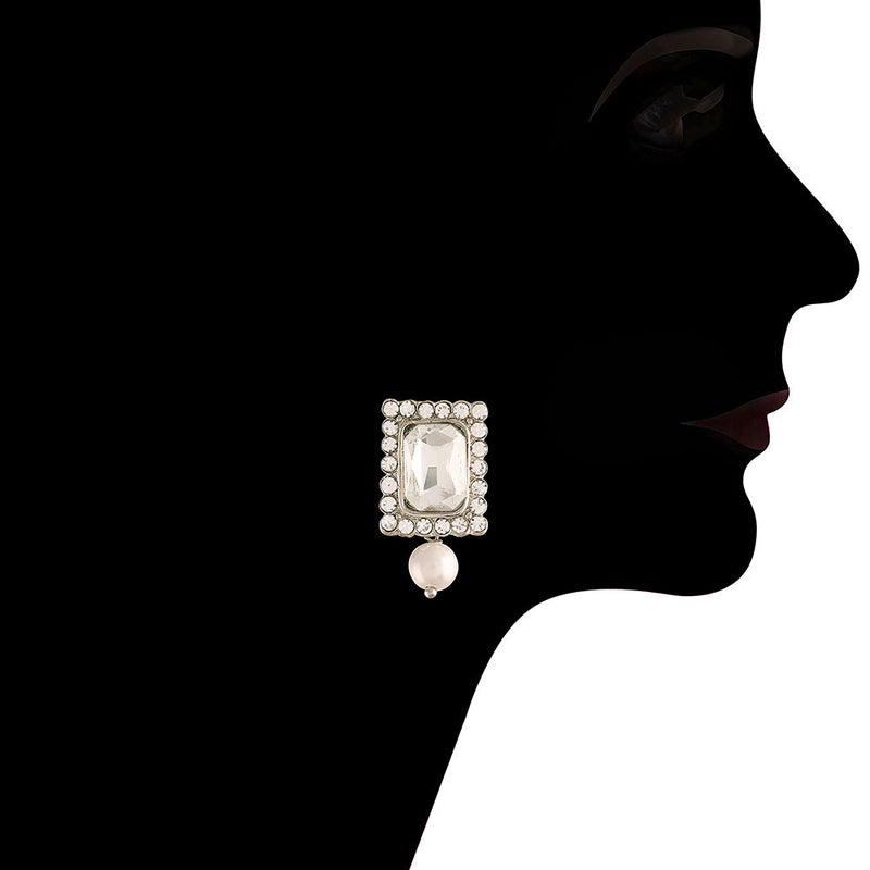 Etnico 18K Rhodium Plated Stone & Pearl Beaded Choker Set With Earrings For Women (ML237ZW)
