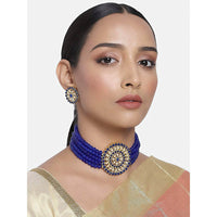 Etnico 18K Gold Plated Traditional Light Weight Pearl Beaded Choker Necklace Jewellery Set Glided With Moti Work (ML239BL)