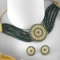 Etnico 18K Gold Plated Traditional Light Weight Pearl Beaded Choker Necklace Jewellery Set Glided With Moti Work