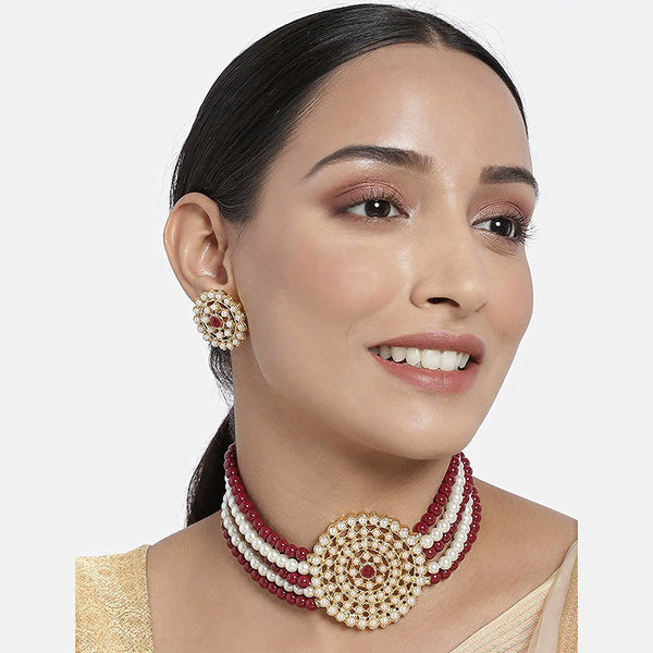 Etnico 18K Gold Plated Traditional Light Weight Pearl Beaded Choker Necklace Jewellery Set Glided With Moti Work (ML239MW1)
