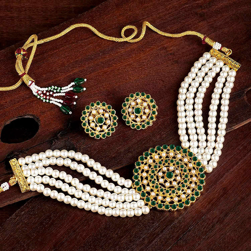 Buy Karatcart Gold-Plated Kundan and Black Beaded Choker Necklace Set Online
