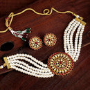 Etnico 18K Gold Plated Traditional Light Weight Pearl Beaded Choker Necklace Jewellery Set Glided With Moti Work (ML239WM)