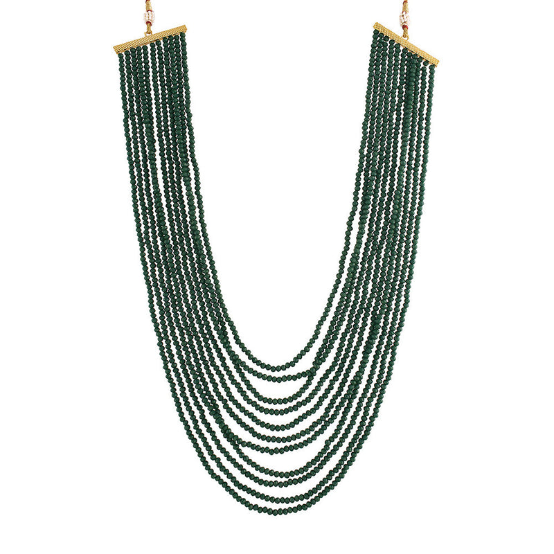 Etnico 11 Layered Emerald Green Onyx Crystal Beads Rani Necklace Jewellery Set for Women/Girls (ML250G)