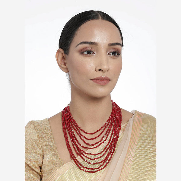 Etnico 11 Layered Ruby Onyx Crystal Beads Rani Necklace Jewellery Set for Women/Girls (ML250M)