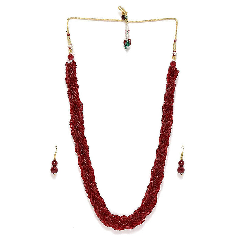 Etnico Designer Ruby Twisted Beads Long Necklace Jewellery Set With Earrings For Women (ML253M)