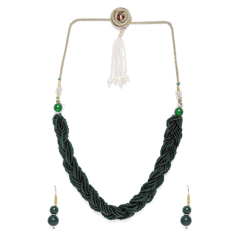 Etnico Designer Emerald Twisted Beads Choker Necklace Jewellery Set With Earrings For Women (ML254G-1)
