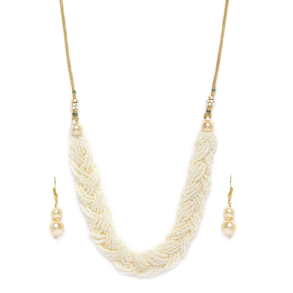 Etnico Designer Emerald Twisted Beads Choker Necklace Jewellery Set With Earrings For Women (ML254W)