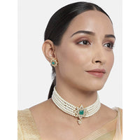 Etnico 18K Gold Plated Traditional CZ Crystal with Pearl Choker Necklace Jewellery Set for Women/Girls (ML261G)