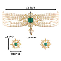 Etnico 18K Gold Plated Traditional CZ Crystal with Pearl Choker Necklace Jewellery Set for Women/Girls (ML261G)