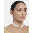 Etnico 18K Gold Plated Traditional CZ Crystal Stone with Pearl Choker Necklace Jewellery Set for Women/Girls (ML261Pi)