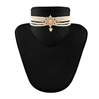 Etnico 18K Gold Plated Traditional CZ Crystal Stone with Pearl Choker Necklace Jewellery Set for Women/Girls (ML261Pi)