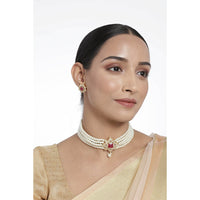 Etnico 18K Gold Plated Traditional CZ Crystal with Pearl Choker Necklace Jewellery Set for Women/Girls (ML261Q)