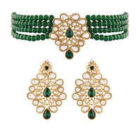 Etnico 18K Gold Plated Traditional Kundan with Beads Choker Necklace Jewellery Set for Women/Girls (ML263G)