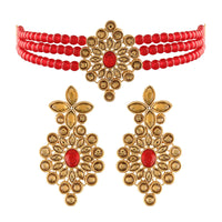 Etnico 18K Gold Plated Traditional Kundan with Beads Choker Necklace Jewellery Set for Women/Girls (ML264MFL)