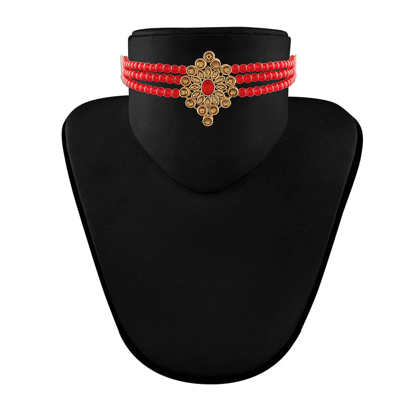 Etnico 18K Gold Plated Traditional Kundan with Beads Choker Necklace Jewellery Set for Women/Girls (ML264MFL)