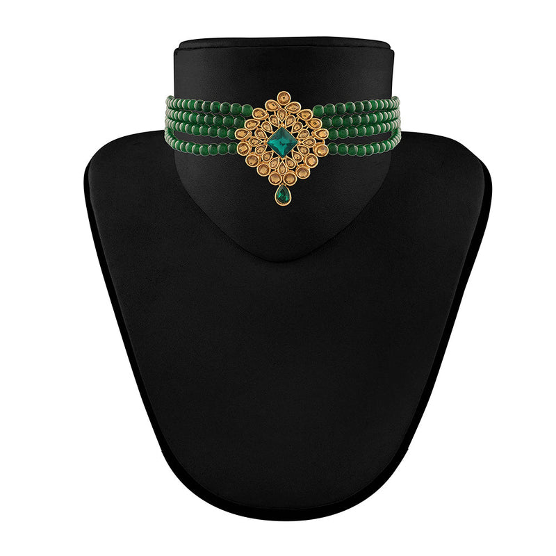 Etnico 18K Gold Plated Traditional Kundan with Beads Choker Necklace Jewellery Set for Women/Girls (ML266GFL)