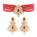 Etnico 18K Gold Plated Traditional Kundan with Beads Choker Necklace Jewellery Set for Women/Girls (ML267M)