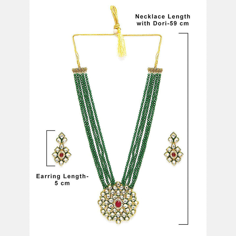 Etnico 5 Layered Emerald Onyx Crystal Beads Alloy Necklace Jewellery Set Glided With Uncut Polki Kundan for Women & Girls (ML269G)(Green)
