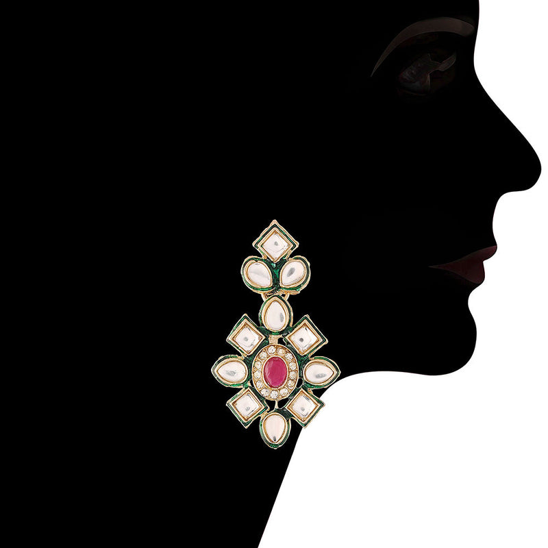 Etnico 5 Layered Emerald Onyx Crystal Beads Necklace Jewellery Set Glided With Uncut Polki Kundan for Women/Girls (ML269Gr)