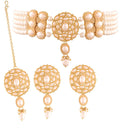 Etnico 18k Gold Plated Traditional Pearl Choker Necklace Jewellery Set with Earrings & Maang Tikka Set for Women (ML280W)