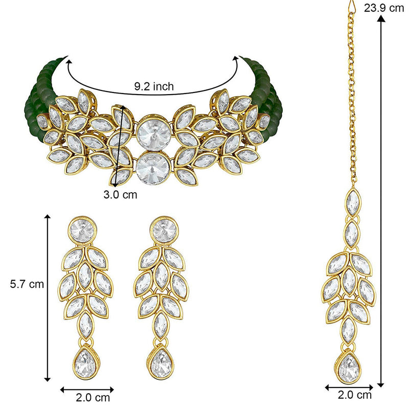 Etnico 18K Gold Plated Traditional Stone Studded Pearl Choker Necklace Set For Women (ML285G)