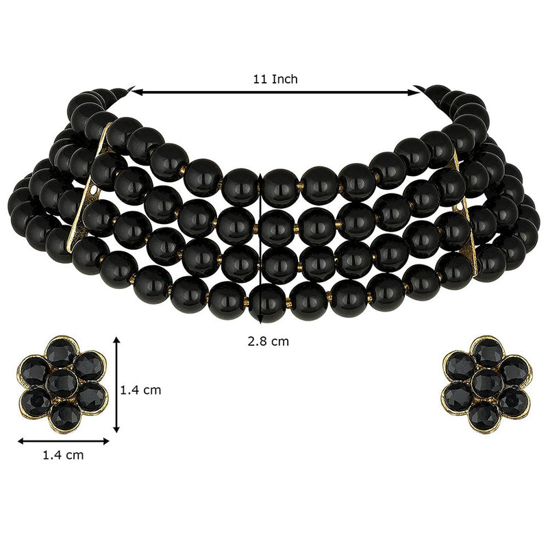 Etnico 18k Gold Plated Traditional Black Pearl Beaded Stylish Moti Choker Necklace Jewellery Set with Stud Earrings for women (ML286B)