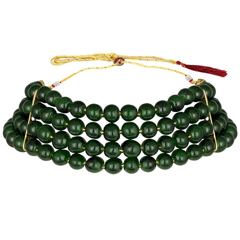 Etnico 18k Gold Plated Traditional Green Pearl Beaded Stylish Moti Choker Necklace Jewellery Set with Stud Earrings for women (ML286G)