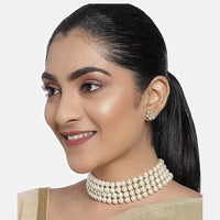 Etnico 18k Gold Plated Traditional White Pearl Beaded Stylish Moti Choker Necklace Jewellery Set with Stud Earrings for women (ML286W)