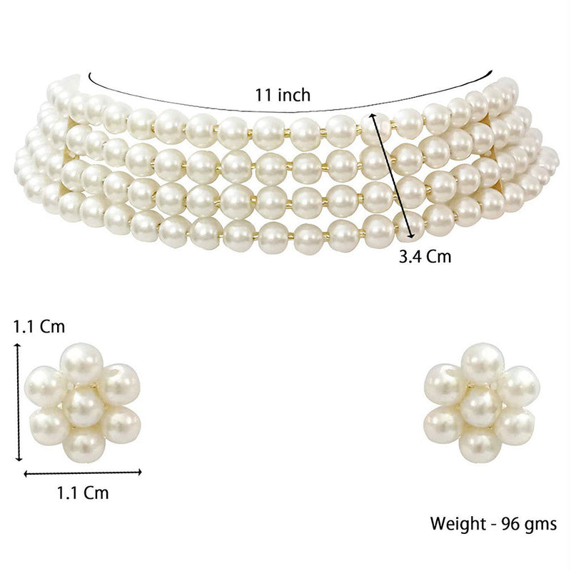 Etnico 18k Gold Plated Traditional White Pearl Beaded Stylish Moti Choker Necklace Jewellery Set with Stud Earrings for women (ML286W)