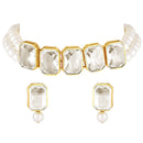 Etnico 18K Gold Plated Traditional Crystal Stone Pearl Studded Choker Necklace Jewellery Set for Women (ML287W)