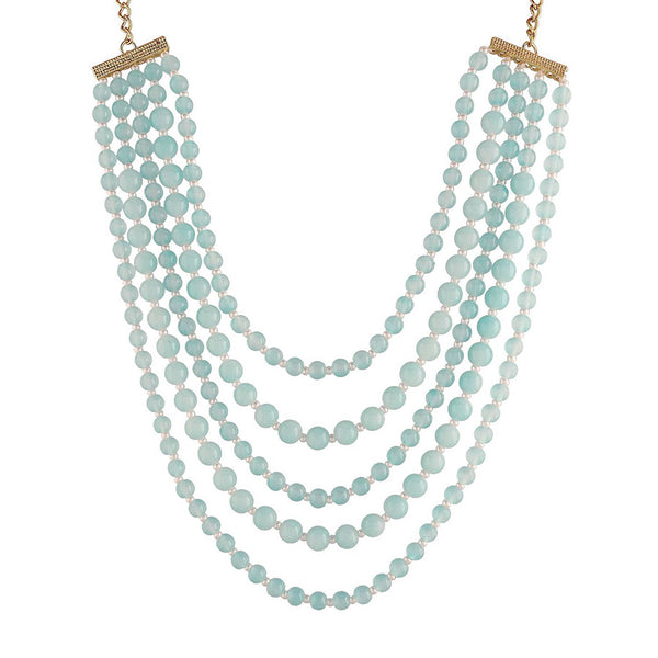 Etnico 18k Gold Plated Multi Layered Beads Rani Necklace Jewellery Set for Women (ML288SB)