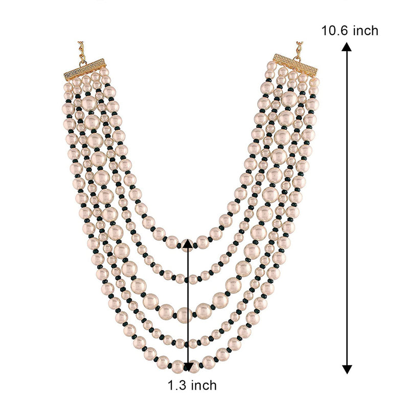 Etnico 18k Gold Plated 5 Layered Pearl Beads Rani Necklace Jewellery Set for Women (ML290G)