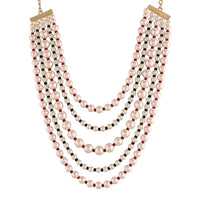 Etnico 18k Gold Plated 5 Layered Pearl Beads Rani Necklace Jewellery Set for Women (ML290MG)