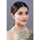 Etnico 18k Gold Plated 5 Layered Pearl Beads Rani Necklace Jewellery Set for Women (ML290MG)