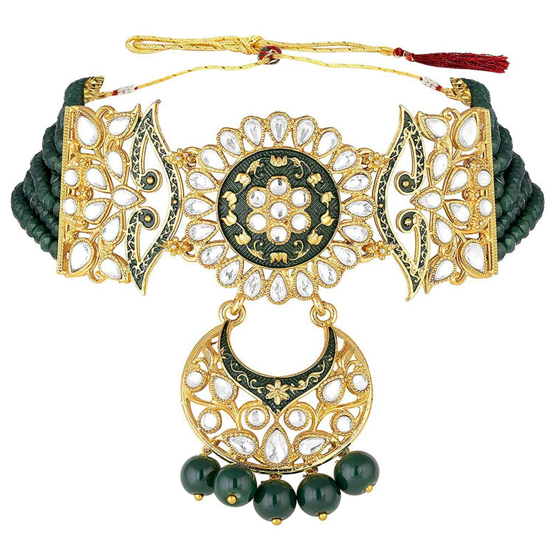 Etnico 18K Gold Plated Traditional Kundan Studded Pearl Choker Necklace Jewellery Set For Women (ML291G)