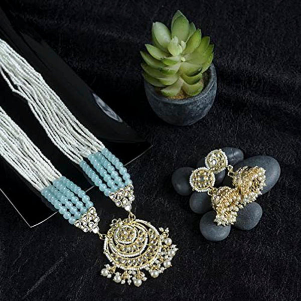 Etnico 18k Gold Plated Ethnic Kundan Pearl Studded Long Necklace Set For Women (ML293SB)
