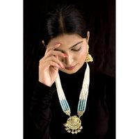 Etnico 18k Gold Plated Ethnic Kundan Pearl Studded Long Necklace Set For Women (ML293SB)