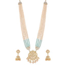 Etnico 18k Gold Plated Ethnic Kundan Pearl Studded Long Necklace Set For Women (ML293SB)