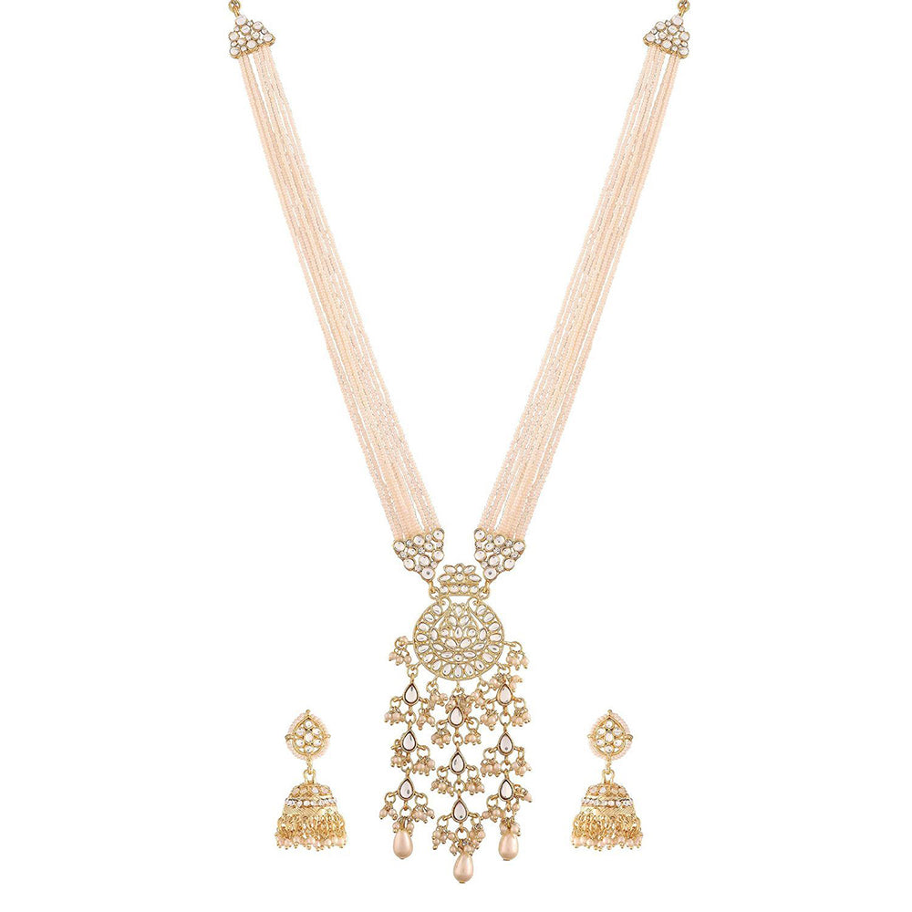 Etnico18k Gold Plated Ethnic Kundan Pearl Studded Long Necklace Set For Women (ML296W)