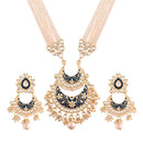 Etnico18k Gold Plated Ethnic Kundan Pearl Studded Meenakari Long Necklace Set For Women (ML297BL)