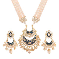 Etnico18k Gold Plated Ethnic Kundan Pearl Studded Meenakari Long Necklace Set For Women (ML297BL)