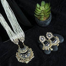 Etnico18k Gold Plated Ethnic Kundan Pearl Studded Meenakari Long Necklace Set For Women (ML297BL)