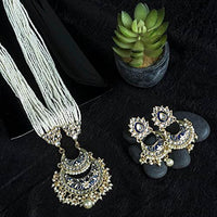 Etnico18k Gold Plated Ethnic Kundan Pearl Studded Meenakari Long Necklace Set For Women (ML297BL)