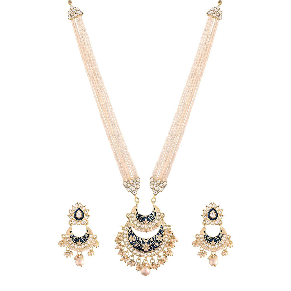 Etnico18k Gold Plated Ethnic Kundan Pearl Studded Meenakari Long Necklace Set For Women (ML297BL)