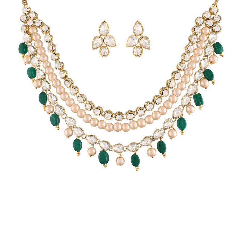 Etnico18k Gold Plated Pearl Studded & Beaded Necklace Jewellery Set For Women (ML299G)