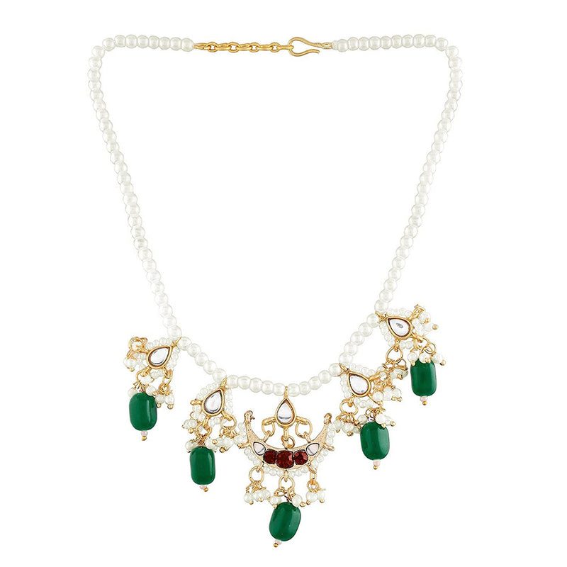 Etnico18k Gold Plated Green Beaded Pearl Moti Mala Necklace Jewellery Set for Women (ML301M)