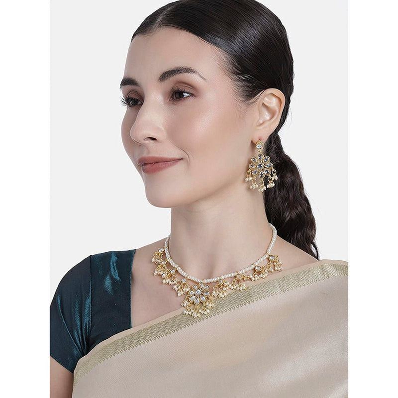 Etnico18k Gold Plated Kundan Pearl Moti Mala Necklace Jewellery Set for Women (ML302W)